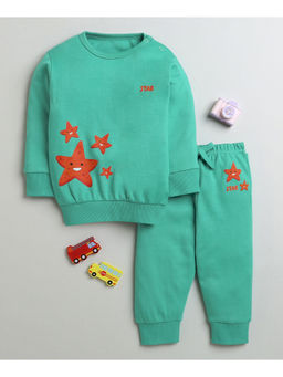 Bumzee - Green Boys Full Sleeves Cotton Sweatshirt and Jogger (Set of 2)
