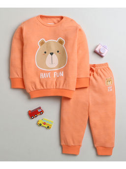 Bumzee - Orange Boys Full Sleeves Cotton Sweatshirt and Jogger (Set of 2)
