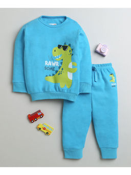 Bumzee - Blue Boys Full Sleeves Cotton Sweatshirt and Jogger (Set of 2)