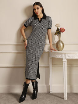 Globus - Black Collared Neck Bodycon Midi Dress