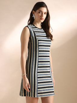 Globus - Blue Round Neck Straight Mini Dress