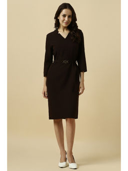 Allen Solly - Women Brown Solid Formal Dress with Belt