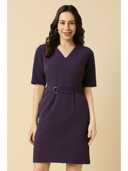 Allen Solly - Women Purple Solid Formal Dress with Belt