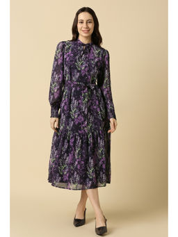 Allen Solly - Women Purple Printed Casual Dress with Belt