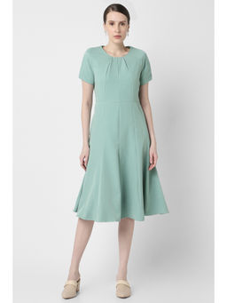 Van Heusen - Women Green Solid Knee Length Formal Dress