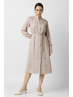 Van Heusen - Women Beige Print Formal Dress with Belt