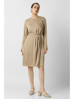Van Heusen - Women Beige Solid Knee Length Dress