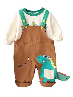 Little Surprise Box - Brown 3D Dino T-Shirt and Dungaree for Toddlers (Set of 2)
