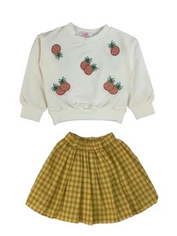 Little Surprise Box - White Pineapple Sweatshirt-Skirt Winterwear for Girls (Set of 2)