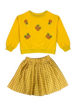 Little Surprise Box - Yellow Pineapple Sweatshirt- Skirt Winterwear for Girls (Set of 2)