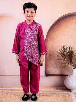 Junitos - Boys Pure Cotton Printed Kurta & Pyjama Pink (Set of 2)