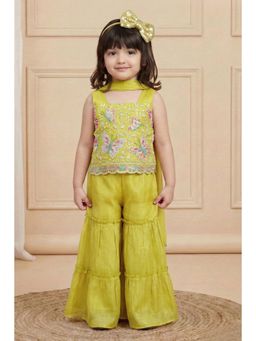 Lagorii - Lemon Yellow Embroidered Sharara Set With Dupatta