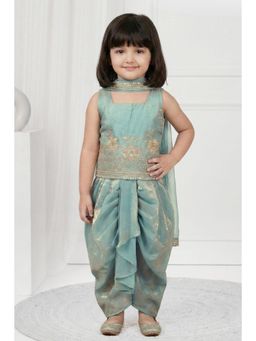 Lagorii - Sky Blue Embroidered Dhoti Skirt Set with Dupatta