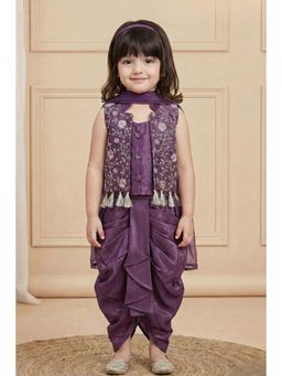 Lagorii - Purple Embroidered Dhoti Skirt Set with Dupatta