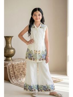 Lagorii - Cream Floral Embroidered Plazzo Set