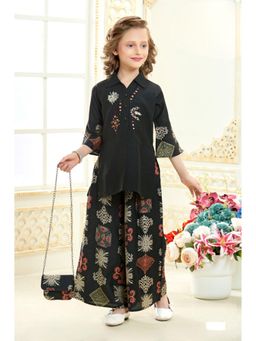 Lagorii - Black Ethnic Embroidered Palazzo Set With Sling Bag