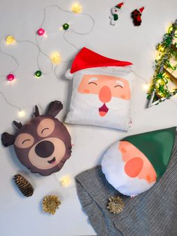 Indigifts - Christmas Cheery Christmas Family Faces Reversible Round Cushion- Set of 3, 12x12 Inches