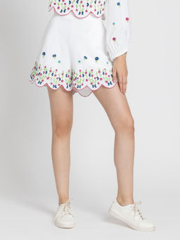 SHAYE - Women White Solid Flared Casual Shorts