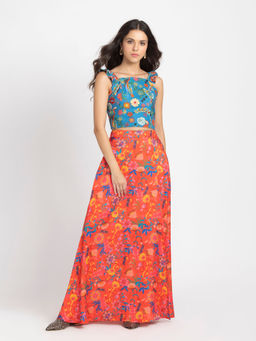 SHAYE - Women Blue And Red Floral Print Casual Co-Ord (Set of 2)