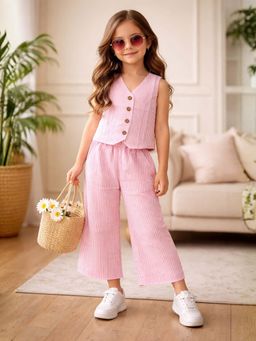 Superminis - Pink Girls Cotton Striped Sleeveless Co-Ord Set