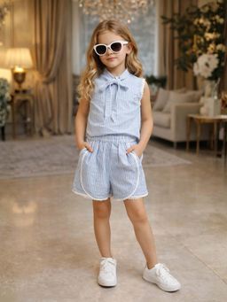 Superminis - Girls Cotton Striped Shorts Set