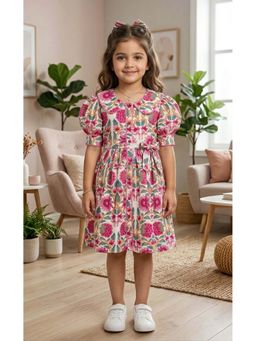 Superminis - Girls Cotton Floral Printed Half Sleeve Fit and Flared Dress
