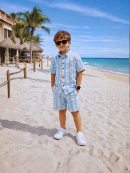 Superminis - Kids Green Animal Print Cotton Shirt and Shorts Set