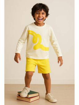 Tales & Stories - Boys Off White Cotton Printed Full Sleeve T-Shirt