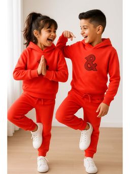 Tales & Stories - Unisex Red Solid Hooded Joggers and Hoodie Set