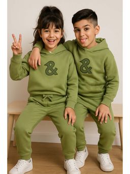 Tales & Stories - Unisex Green Solid Hooded Joggers and Hoodie Set
