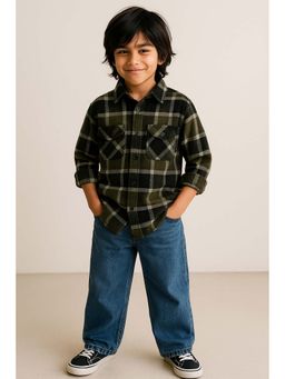 Tales & Stories - Boys Green Checked Full Sleeve Casual Shirt