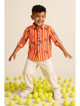 Tales & Stories - Boys Orange Printed Full Sleeve Casual Cotton Shirt