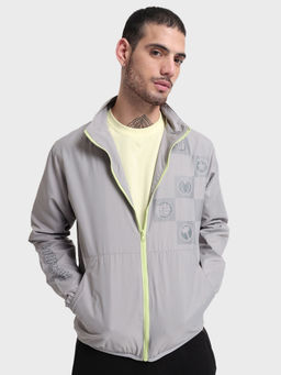 Bewakoof - Air 1.0 Men's Steel Grey Printed Windcheater Jacket