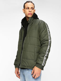 Bewakoof - Men's Olive Typography Puffer Jacket