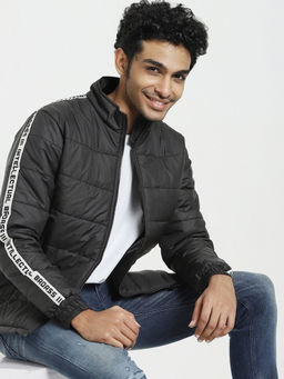Bewakoof - Men's Black Typography Puffer Jacket
