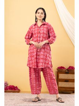 Laado - Carrot Red Shirt Collared Kurta with Salwar (Set of 2)