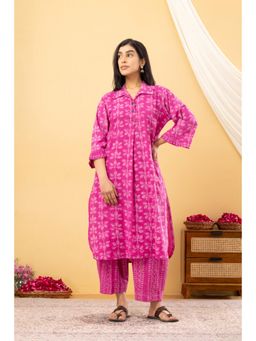 Laado - Dabu Pink Collared Kurta with Salwar (Set of 2)