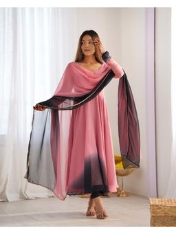 JATRIQQ - Onion Pink Pure Soft Georgette Anarkali Kurta with Pant and Dupatta (Set of 3)