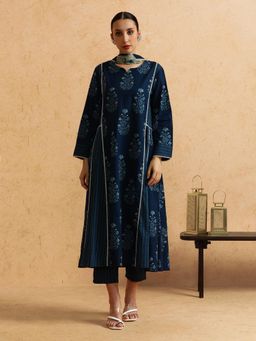 STYLEBAAZI - Floral Embroidered A-Line Pure Cotton Kurta and Pant (Set of 3)