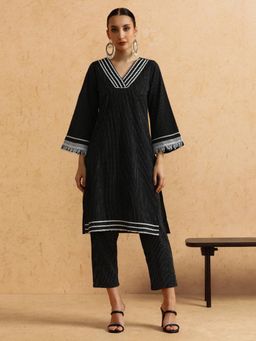 STYLEBAAZI - Floral Embroidered Straight Pure Cotton Kurta and Pant (Set of 2)