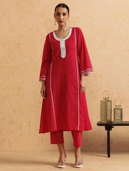 STYLEBAAZI - Floral Embroidered Straight Pure Cotton Kurta and Pant (Set of 2)