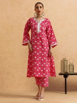STYLEBAAZI - Floral Embroidered Straight Pure Cotton Kurta and Pant (Set of 2)
