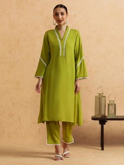 STYLEBAAZI - Solid Embroidered Straight Kurta and Pant (Set of 2)