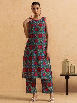 STYLEBAAZI - Floral Printed A-Line Pure Cotton Kurta and Pant (Set of 2)