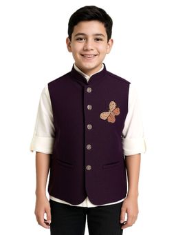 CHARCHIT - Boys Purple Sleeveless Embroidered Nehru Jacket and Shirt