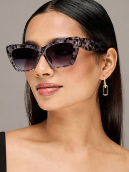 Pipa Bella by Nykaa Fashion - Grey Oversized Animal Printed Cat Eye Sunglasses