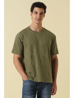 Allen Solly - Men Olive Cotton Blend Half Sleeves T-Shirt
