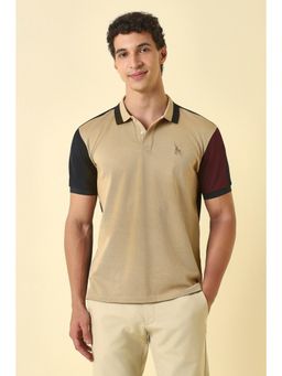 Allen Solly - Men Beige Cotton Half Sleeves Polo T-Shirt
