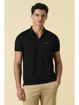 Allen Solly - Men Black Cotton Blend Half Sleeves Polo T-Shirt