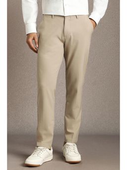 Louis Philippe - Men Beige Polyester Blend Trousers